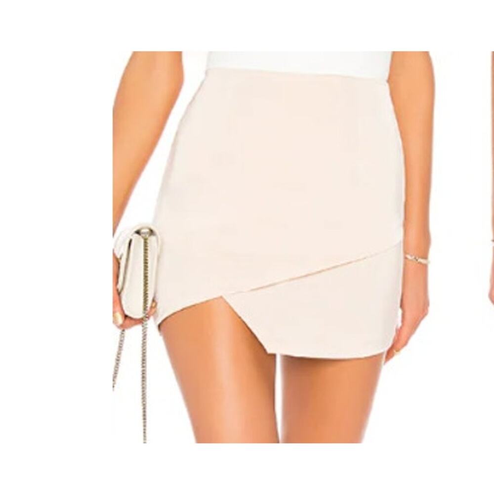 superdown Saira Satin High Waisted Surplice Hem Mini Skirt Nude XS